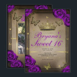 Invitación Mariposas de Tiara Rosas Púrpura Intensas Dulces 1<br><div class="desc">Personalice como quiera.

Reemplace la foto en la parte posterior con su propia foto o elimine la foto por completo.</div>