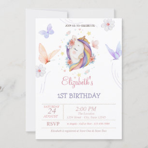 Invitación Mariposas de unicornio lindas rayas coloridas cump