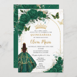 Invitación Mariposas del Arco de Oro Verde Esmeralda Quinceañ
