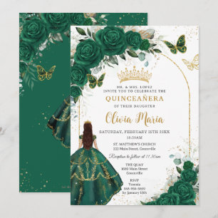 Invitación Mariposas del Arco de Oro Verde Esmeralda Quinceañ