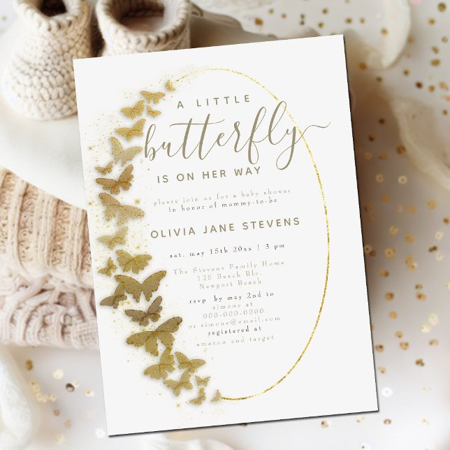 Invitación Mariposas doradas Elegante Marco Boho Baby Shower (Subido por el creador)
