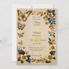 Invitación Mariposas doradas invitadas a la boda