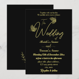 Invitación Mariposas doradas románticas y elegantes negro