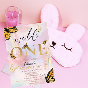 Invitación Mariposas Doradas Salvajes Cumpleaños Arcoíris