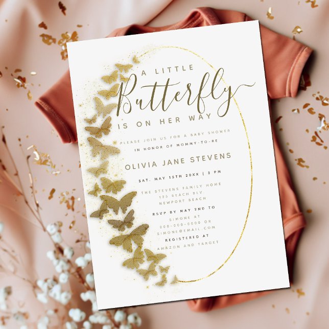 Invitación Mariposas doradas Sencillo Marco Boho Baby Shower (Subido por el creador)