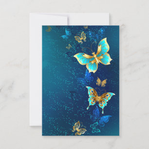 Invitación Mariposas doradas sobre fondo azul