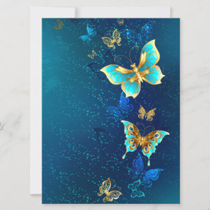 Invitación Mariposas doradas sobre fondo azul