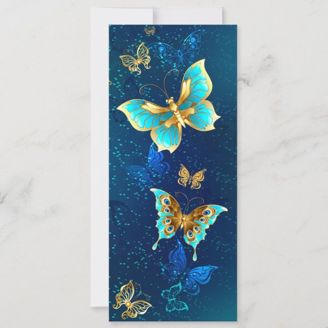 Invitación Mariposas doradas sobre fondo azul (Anverso)