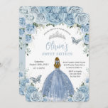 Invitación Mariposas dulces 16 Blue Floral Silver<br><div class="desc">Personalice esta encantadora invitación de cumpleaños con su propia redacción fácil y rápidamente,  simplemente pulse el botón personalizar it para reorganizar y formatear el estilo y la ubicación del texto. ¡Artículos coincidentes disponibles en la tienda! c) El estudio Happy Cat Studio</div>