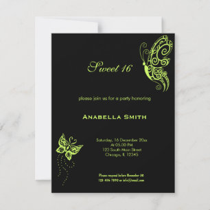 Invitación Mariposas Dulces 16 Verde Oliva Oscuro