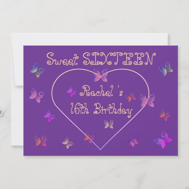 Invitación mariposas dulces de corazón rosado dulce dulce 16  (Anverso)