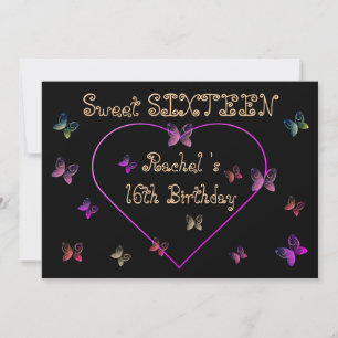 Invitación mariposas dulces de corazón rosado dulce dulce 16