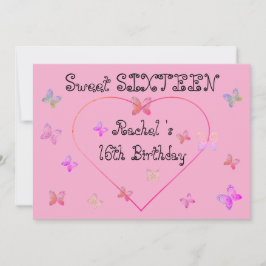 Invitación mariposas dulces de corazón rosado dulce dulce 16 