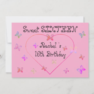 Invitación mariposas dulces de corazón rosado dulce dulce 16 