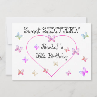 Invitación mariposas dulces de corazón rosado dulce dulce 16 