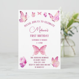 Invitación Mariposas dulces rosadas simples