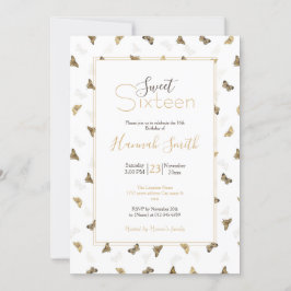Invitación Mariposas elegantes de oro blanco