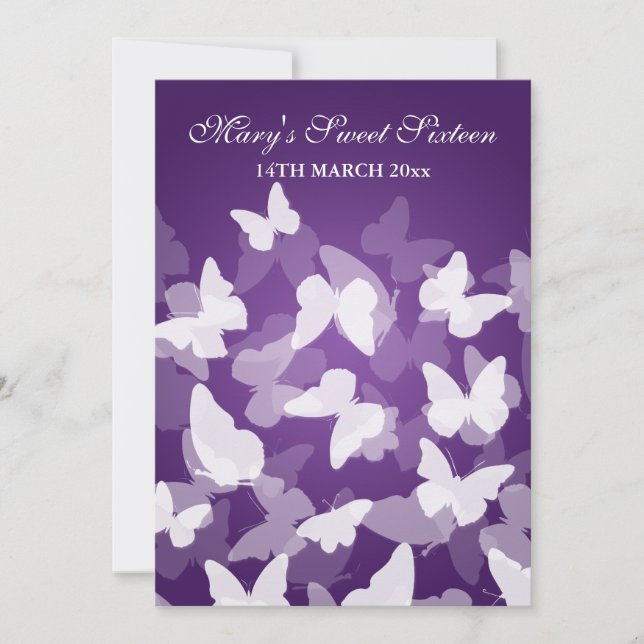 Invitación Mariposas elegantes del fiesta del dulce dieciséis (Anverso)