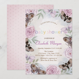 Invitación Mariposas Elegantes Flores de Bebé con Lunares 