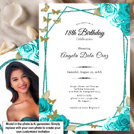 Invitación Mariposas Elegantes Rosas Turquesa Cumpleaños Debu