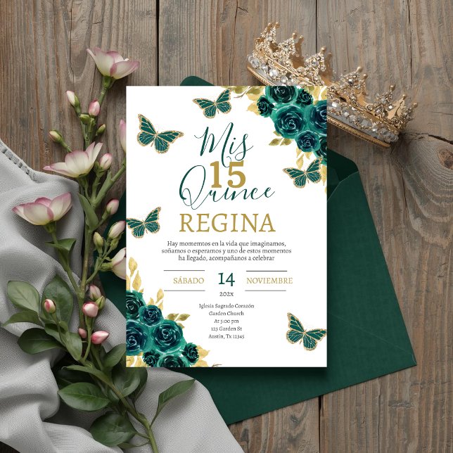 Invitación Mariposas Emerald Green Quinceañera (Subido por el creador)