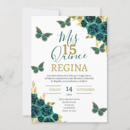 Invitación Mariposas Emerald Green Quinceañera