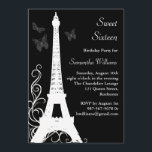 Invitación Mariposas en París invitan al negro<br><div class="desc">Las mariposas caprichosas acentúan esta invitación de cumpleaños de temática parisina. Se muestra en el documento básico; sin embargo,  recomiendo el peso y la textura del papel de lino.</div>