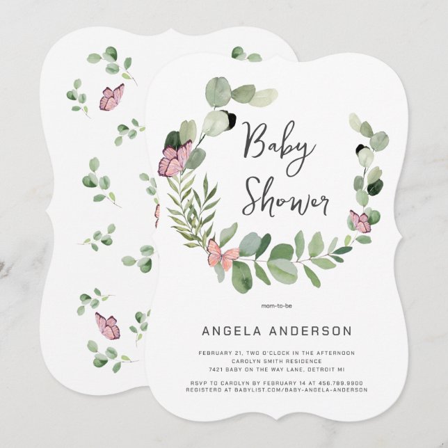 Invitación Mariposas en todo el soporte de Baby Shower (Anverso / Reverso)
