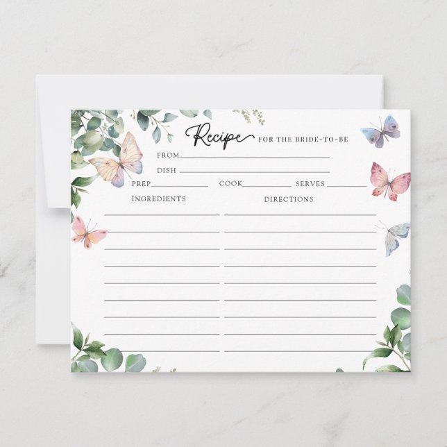 Invitación Mariposas Eucalyptus Recetas de Ducha Bridal (Anverso)