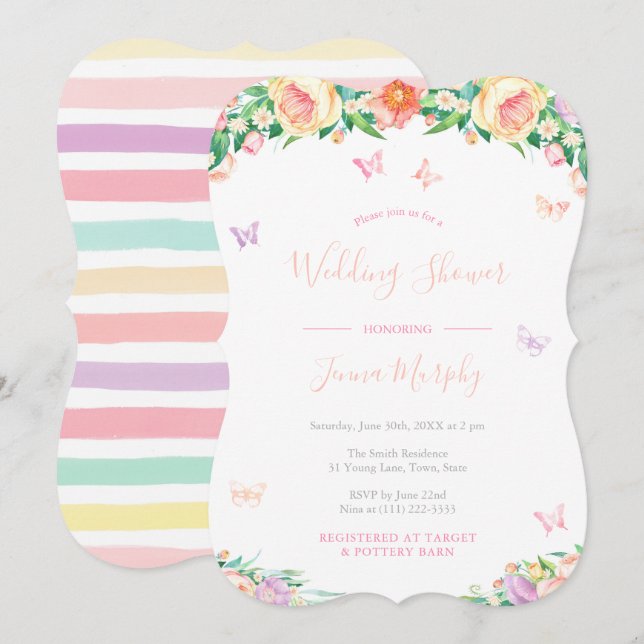 Invitación Mariposas Floral Girly Fairy Tale Shower (Anverso / Reverso)