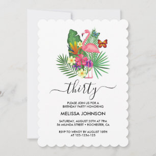 Invitación Mariposas Floral Tropical Flamingo 30 cumpleaños