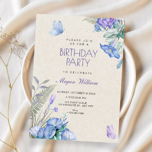 Invitación Mariposas florales artísticas de cumpleaños