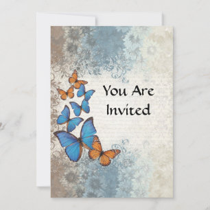 Invitación Mariposas florales azules
