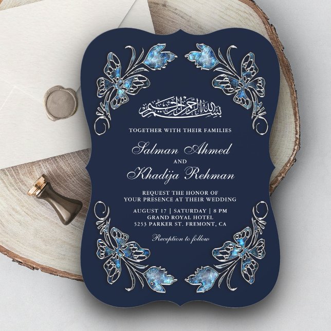 Invitación Mariposas florales azules de Sapphire Boda islámic (Subido por el creador)