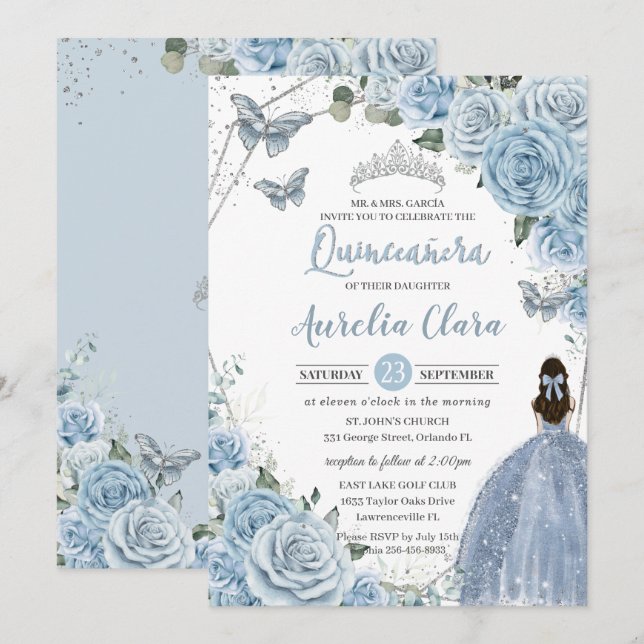 Invitación Mariposas Florales Bebés Princesa QUINCEAÑERA (Anverso / Reverso)