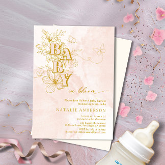 Invitación Mariposas florales de jardín rosado bebé en flor