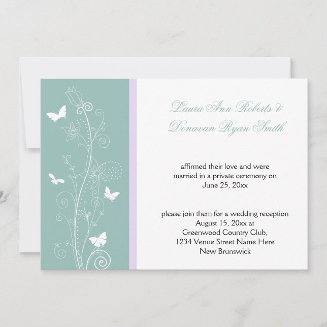Invitación Mariposas Florales de Mint y Lavender Boda Post (Anverso)