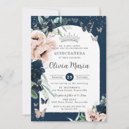 Invitación Mariposas florales de Rubor Azul de la Marina Quin