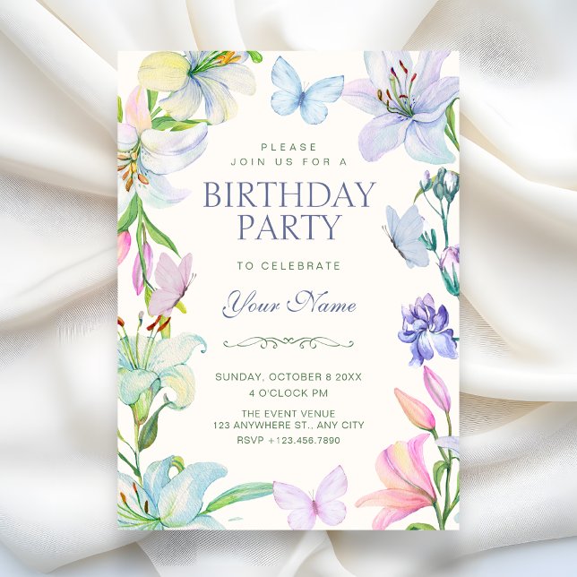 Invitación Mariposas florales estéticas cumpleaños (Subido por el creador)