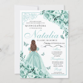 Invitación Mariposas Florales Mint Green Quinceanera