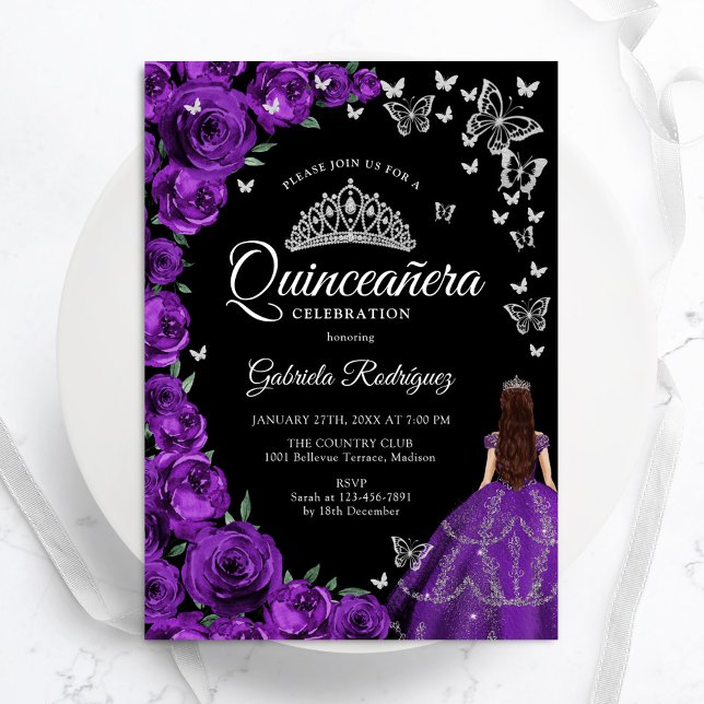 Invitación Mariposas Florales Moradas Quinceanera (Subido por el creador)