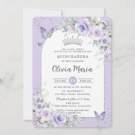 Invitación Mariposas Florales Púrpura Lavender Quinceañera