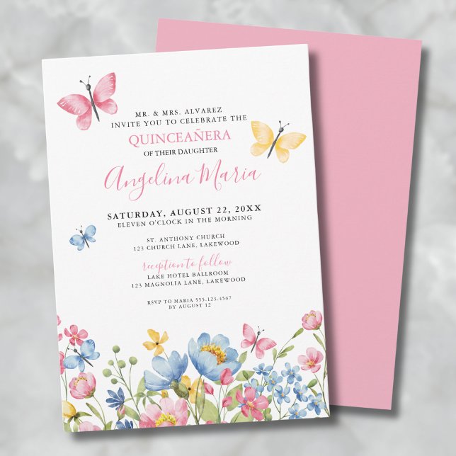 Invitación Mariposas Florales Quinceañera (Butterfly Floral Quinceanera Invitation)