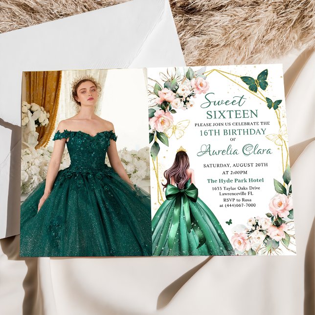 Invitación Mariposas Florales Rosa Dulce Dieciséis Fotografía (Subido por el creador)