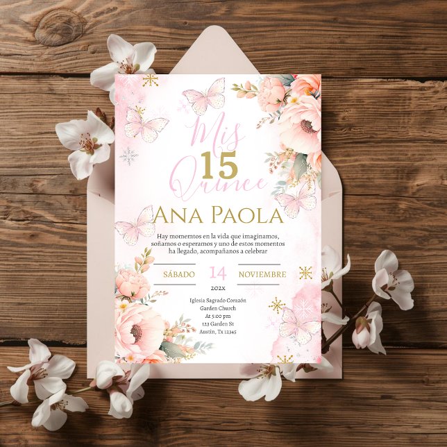 Invitación Mariposas Florales Rosa Quinceañera (Subido por el creador)