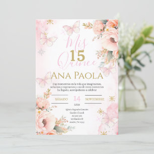 Invitación Mariposas Florales Rosa Quinceañera