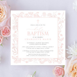 Invitación Mariposas florales rosadas de Rubor Cruz del Bauti