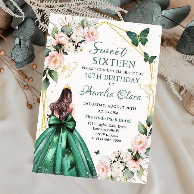 Invitación Mariposas Florales Rosadas de Rubor Dulce dieciséi (Subido por el creador)