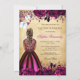 Invitación Mariposas florales rosadas Princesas Quinceañera