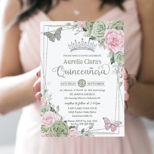 Invitación Mariposas florales rosadas sabrosas Quinceanera (Subido por el creador)
